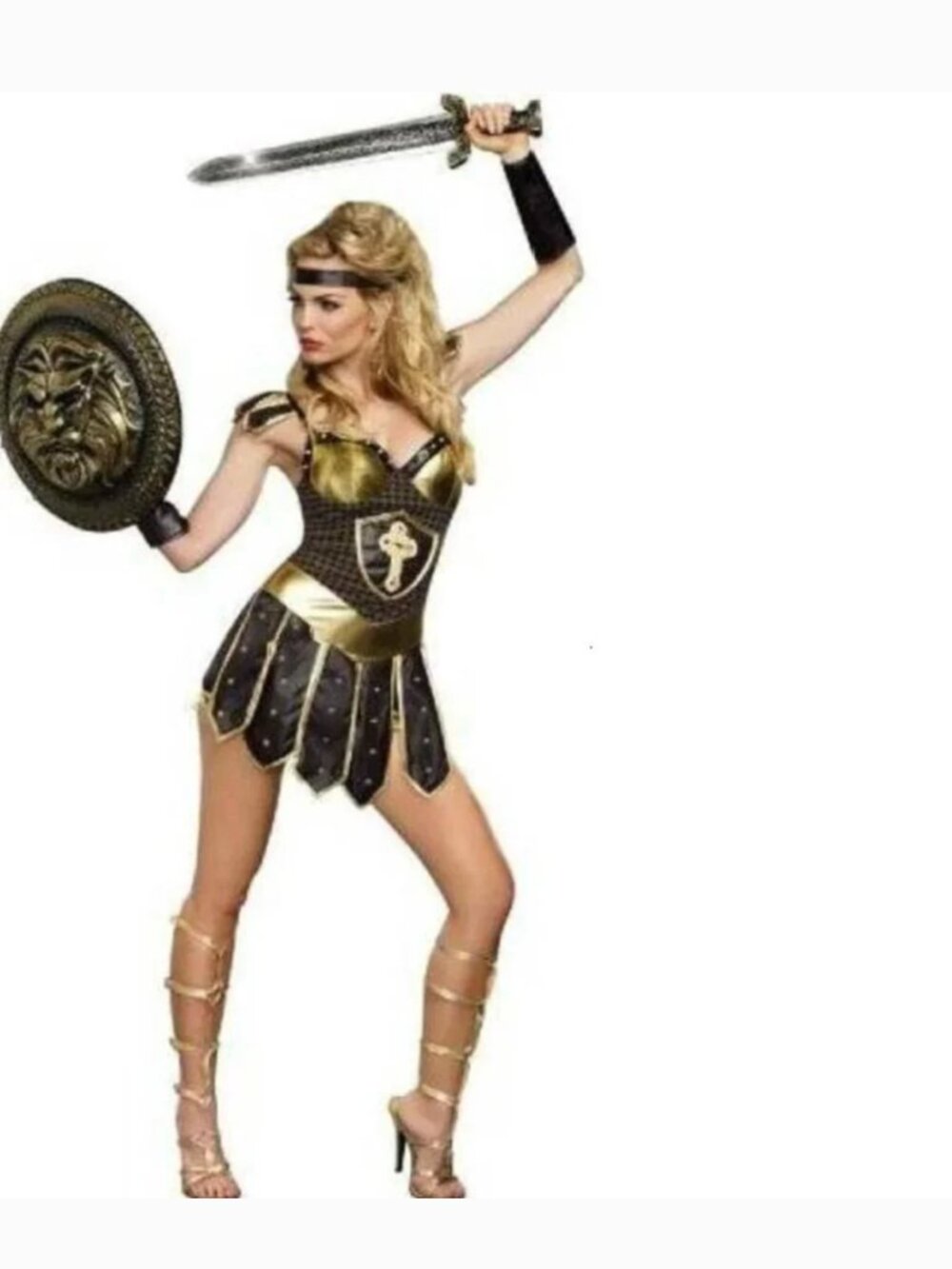 Gladiator Warrior Sexy Halloween Costume 10/14 Black Gold Dress Party Womens